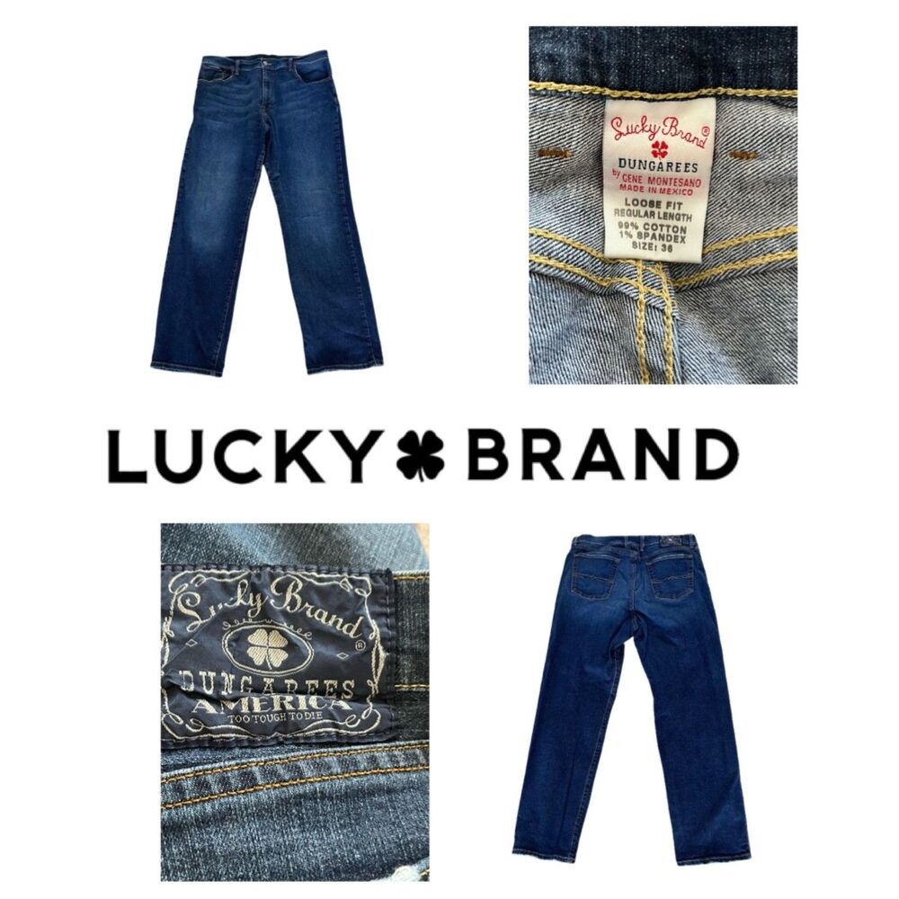 SZ 36W/32L VINTAGE Lucky Brand Men's Loose Fit Straight Leg Jeans Med/Dark Wash